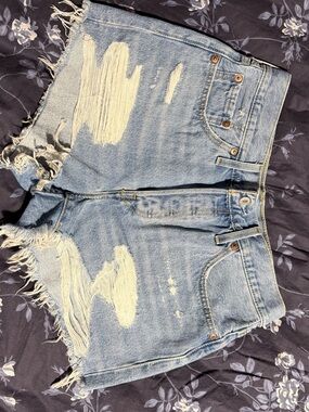 Levi's Light Blue Distressed High-Rise Denim Shorts